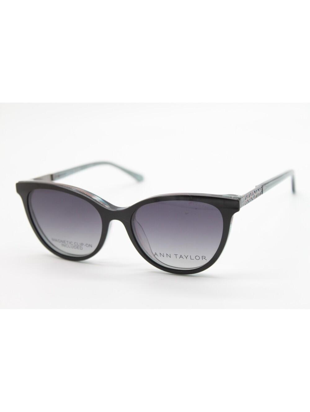 NEW ANN TAYLOR AT350CP C02 BLACK BLUE AUTHENTIC SUNGLASSES W/CLIP-ON 52-16